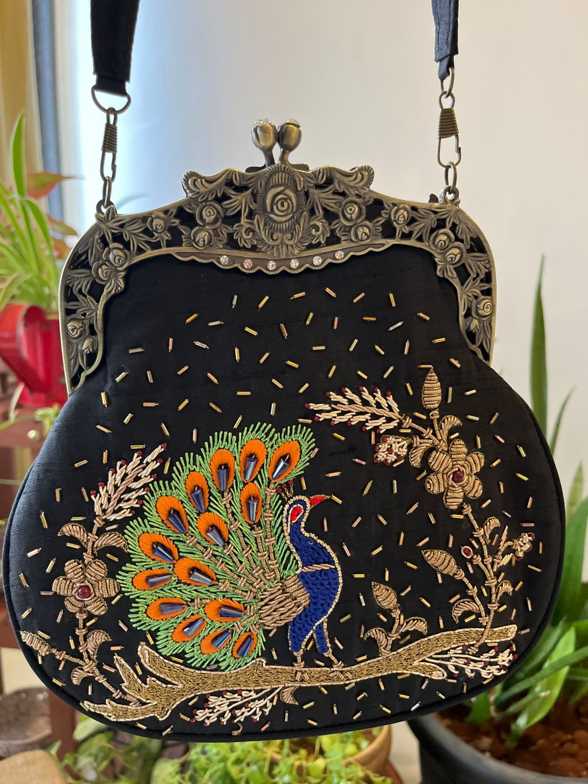 Stunning Embroidered Sling with exquisite Kamdani and Zardozi Work - Peacock Whispers