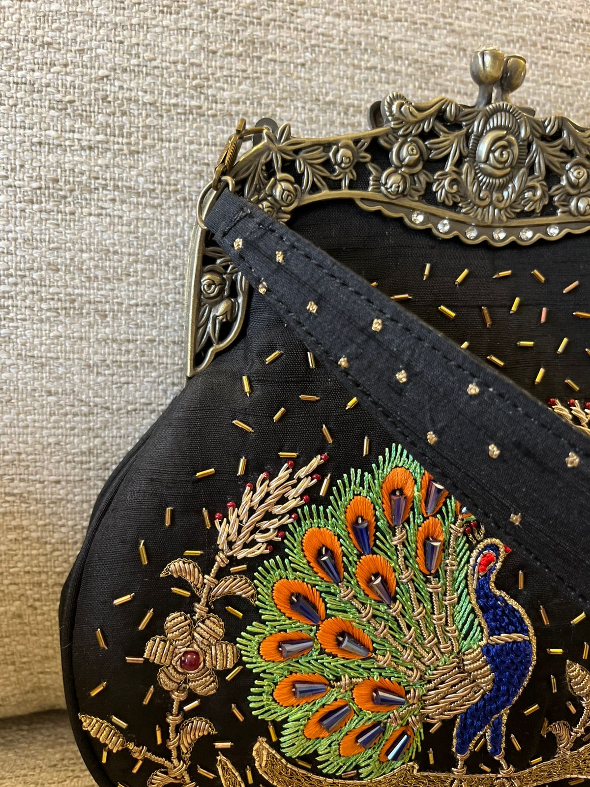 Stunning Embroidered Sling with exquisite Kamdani and Zardozi Work - Peacock Whispers