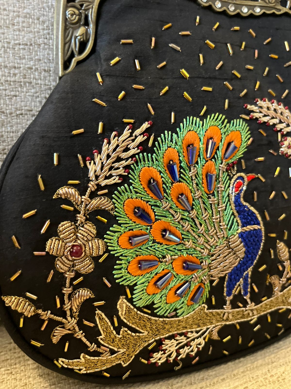 Stunning Embroidered Sling with exquisite Kamdani and Zardozi Work - Peacock Whispers