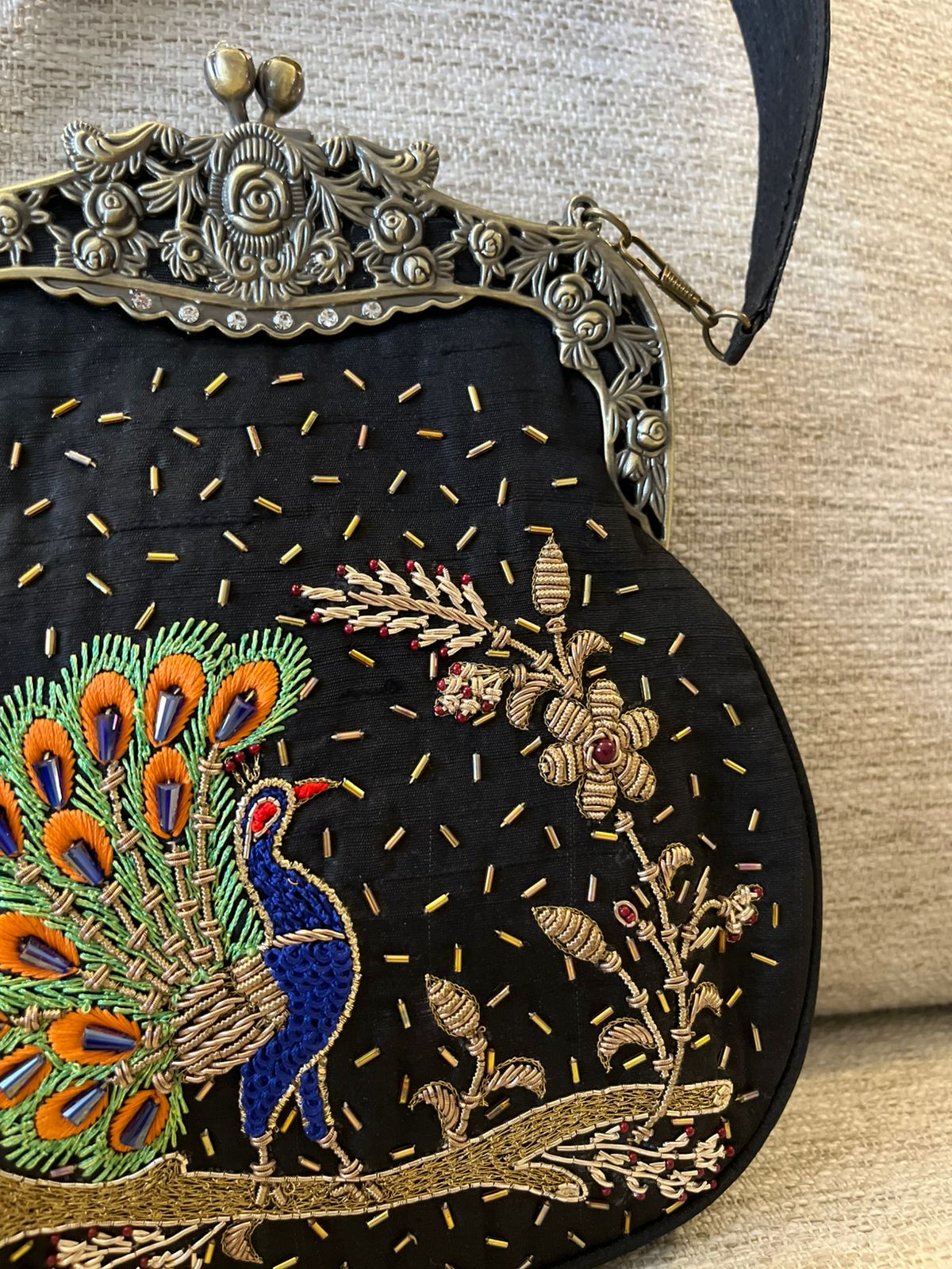 Stunning Embroidered Sling with exquisite Kamdani and Zardozi Work - Peacock Whispers