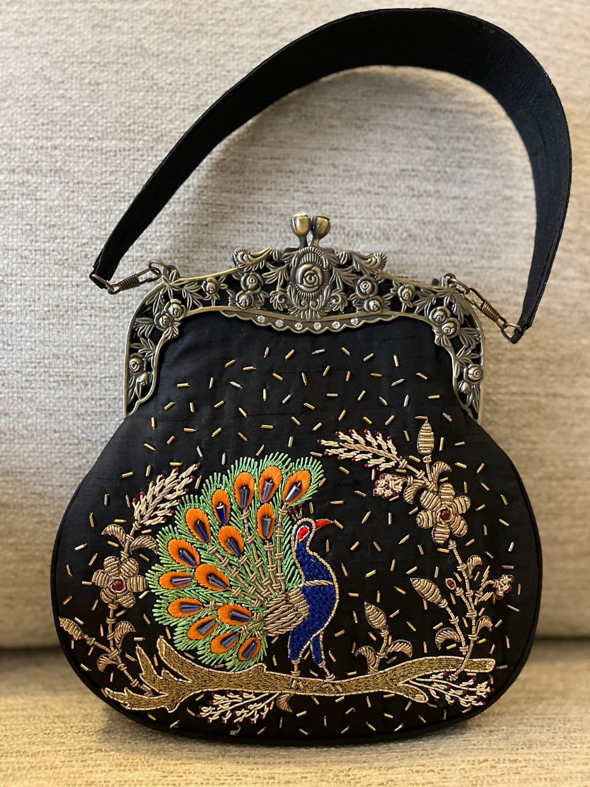 Stunning Embroidered Sling with exquisite Kamdani and Zardozi Work - Peacock Whispers