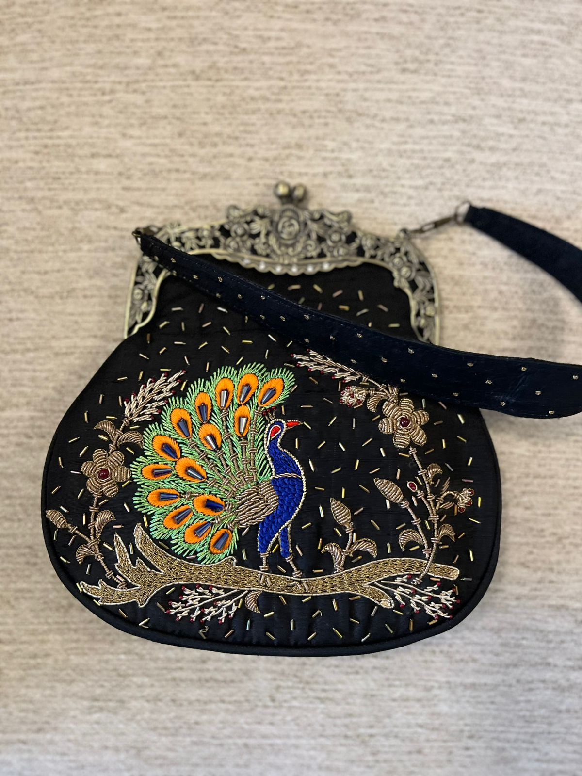 Stunning Embroidered Sling with exquisite Kamdani and Zardozi Work - Peacock Whispers