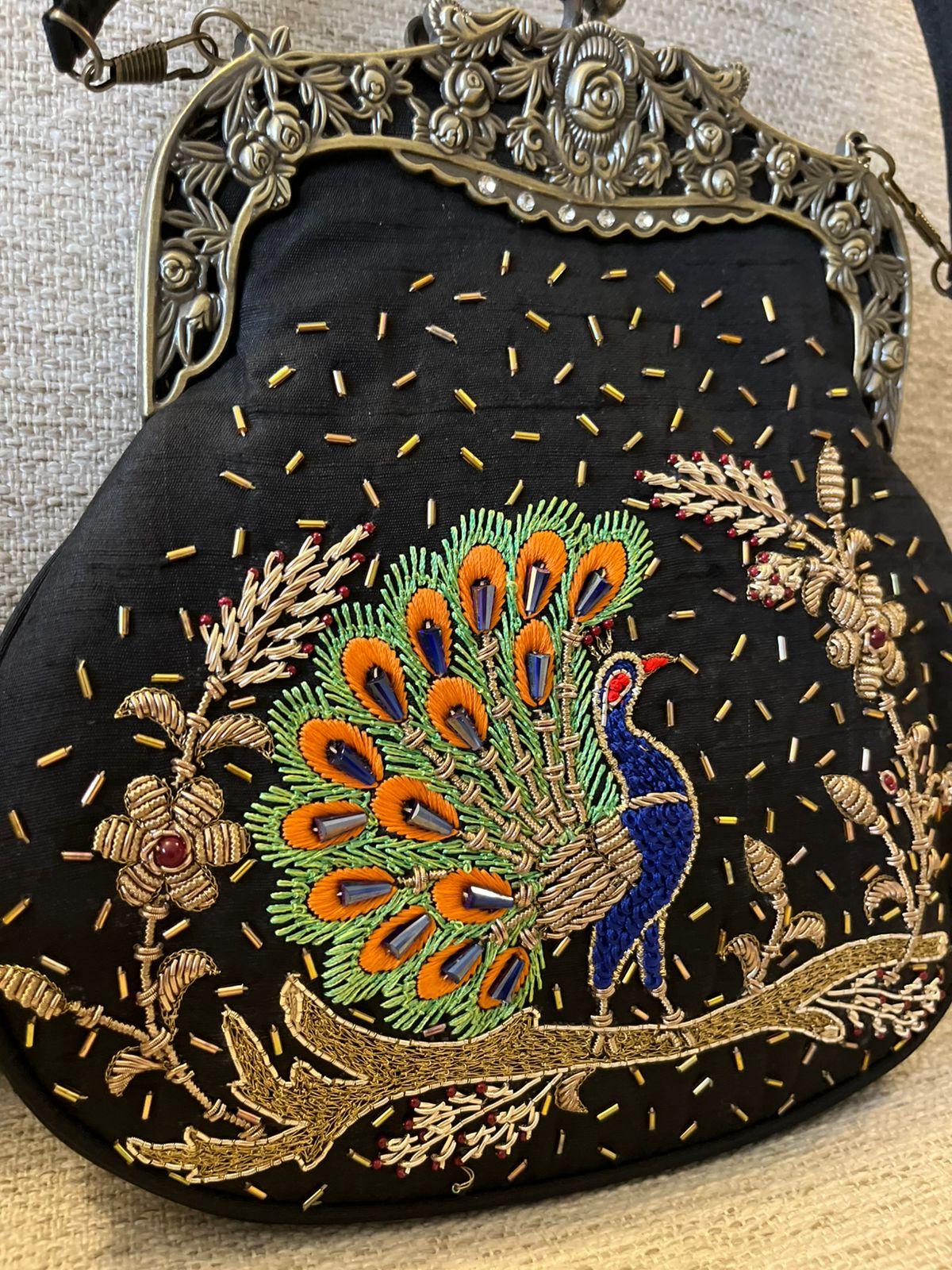 Stunning Embroidered Sling with exquisite Kamdani and Zardozi Work - Peacock Whispers