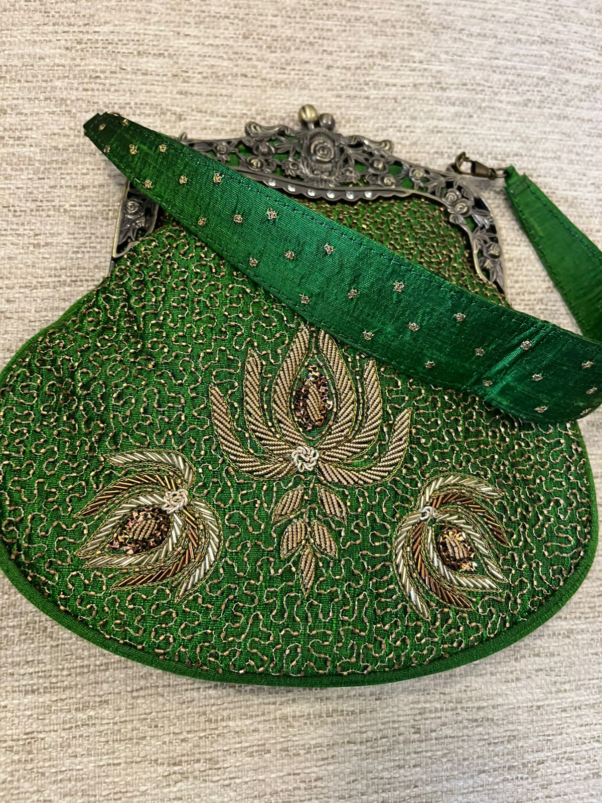 Stunning Embroidered Sling with exquisite Kamdani and Zardozi Work - Emerald Luxe