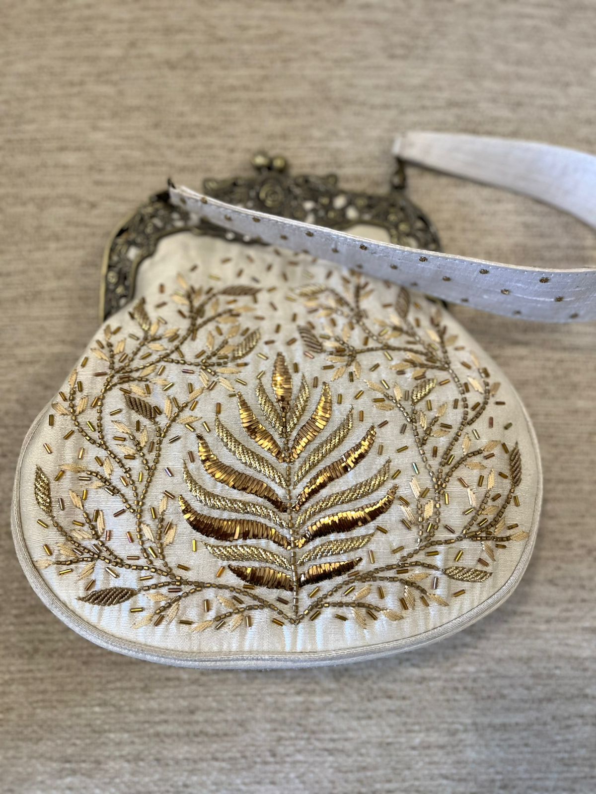 Stunning Embroidered Sling with exquisite Kamdani and Zardozi Work - Starlight Ivory Glow