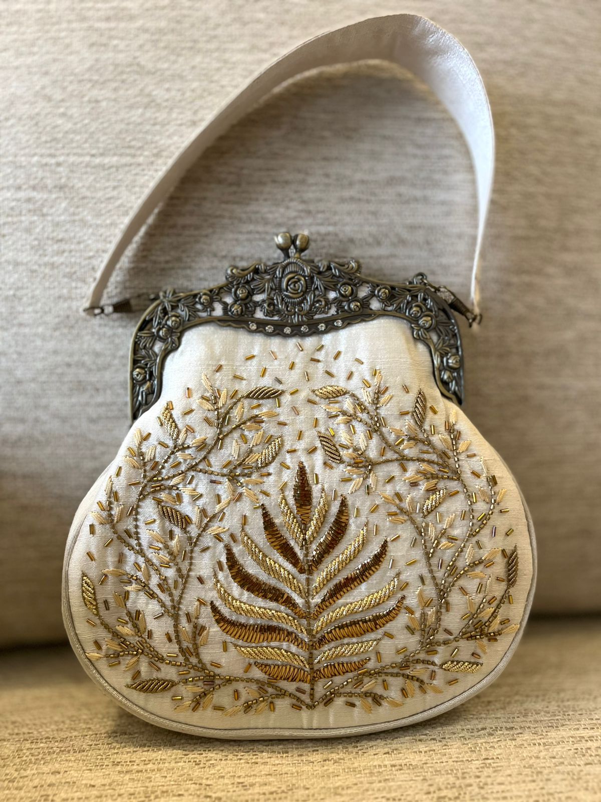 Stunning Embroidered Sling with exquisite Kamdani and Zardozi Work - Starlight Ivory Glow