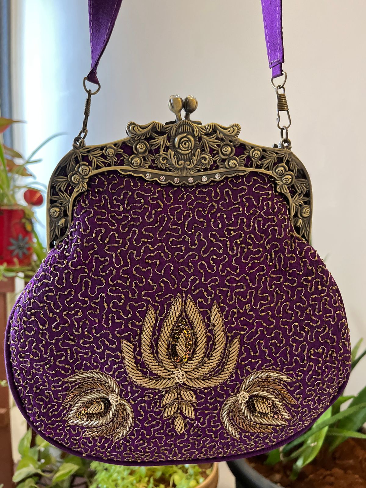 Stunning Embroidered Sling with exquisite Kamdani and Zardozi Work - Royal Violet