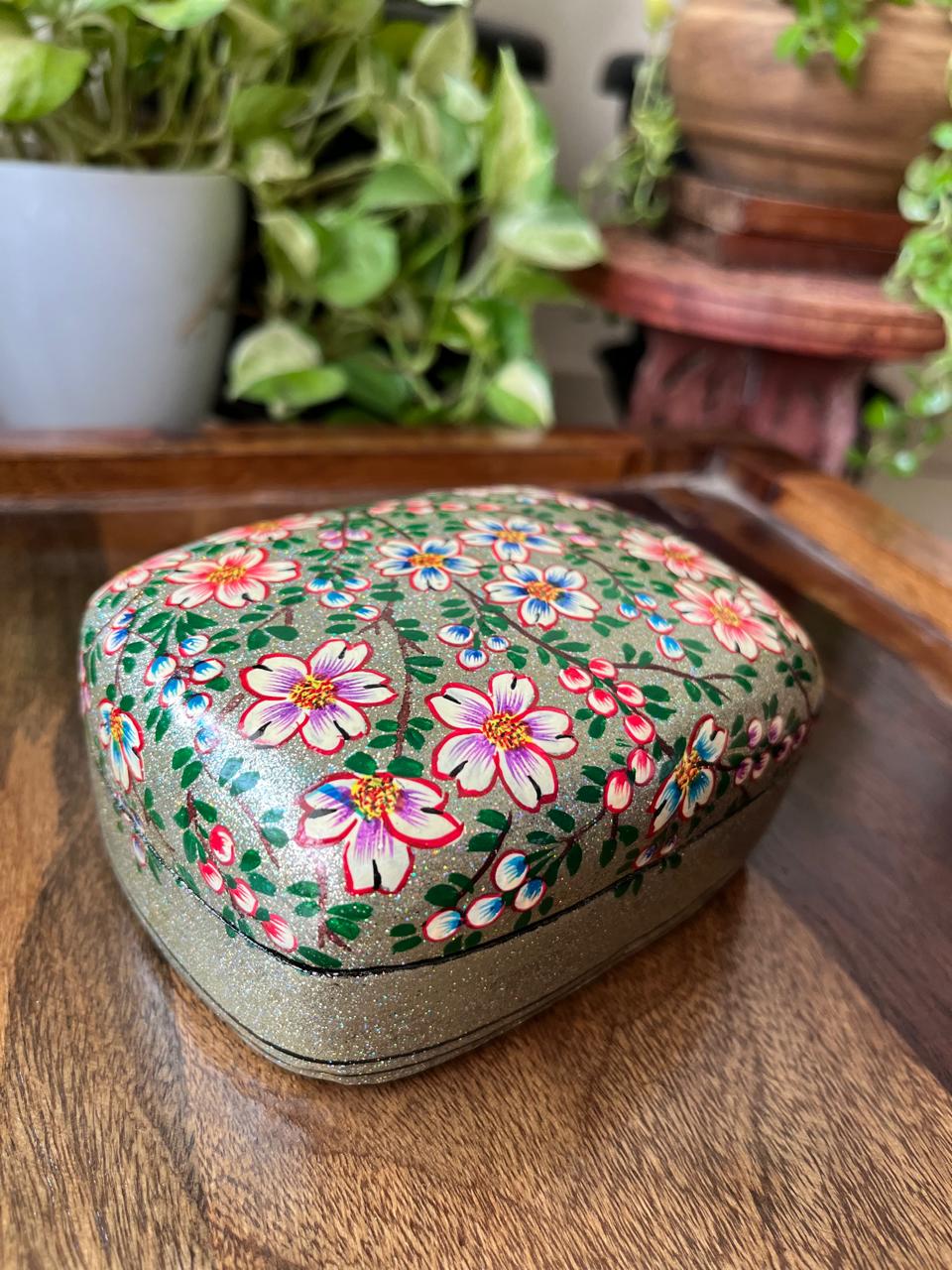 Paper Mache Handpainted Kashmiri Box - Golden Sand