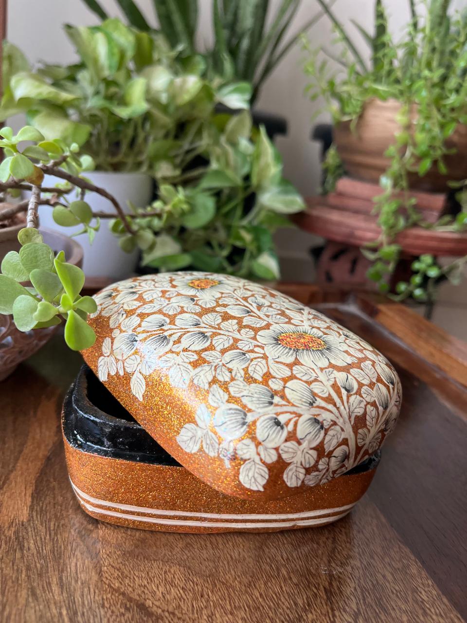 Paper Mache Handpainted Kashmiri Box -Molten Gold