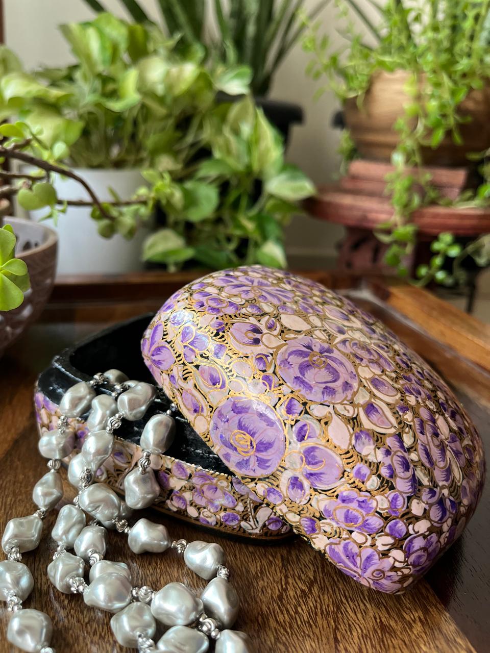 Paper Mache Handpainted Kashmiri Box -Lilac Bloom