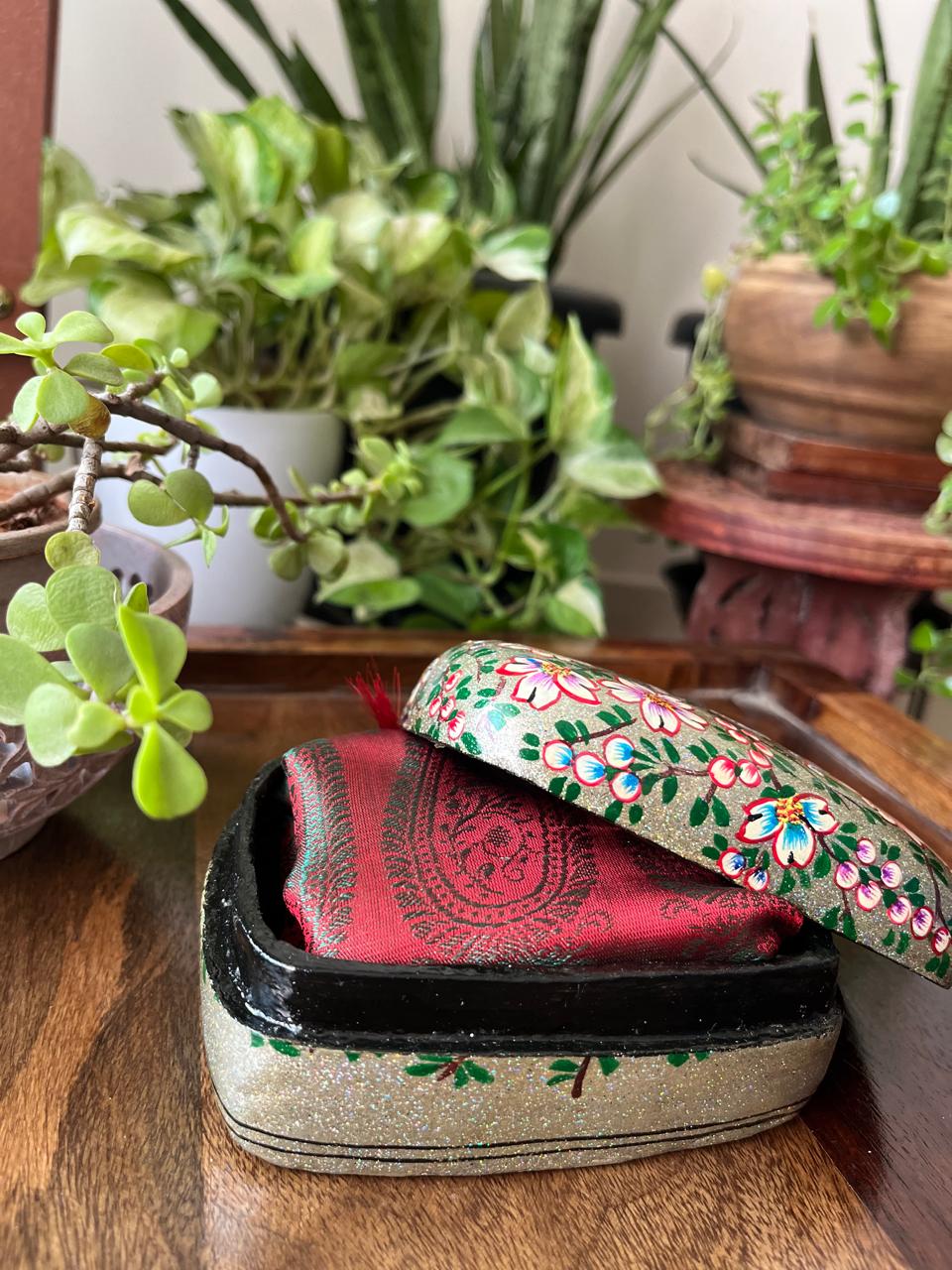 Paper Mache Handpainted Kashmiri Box - Golden Sand