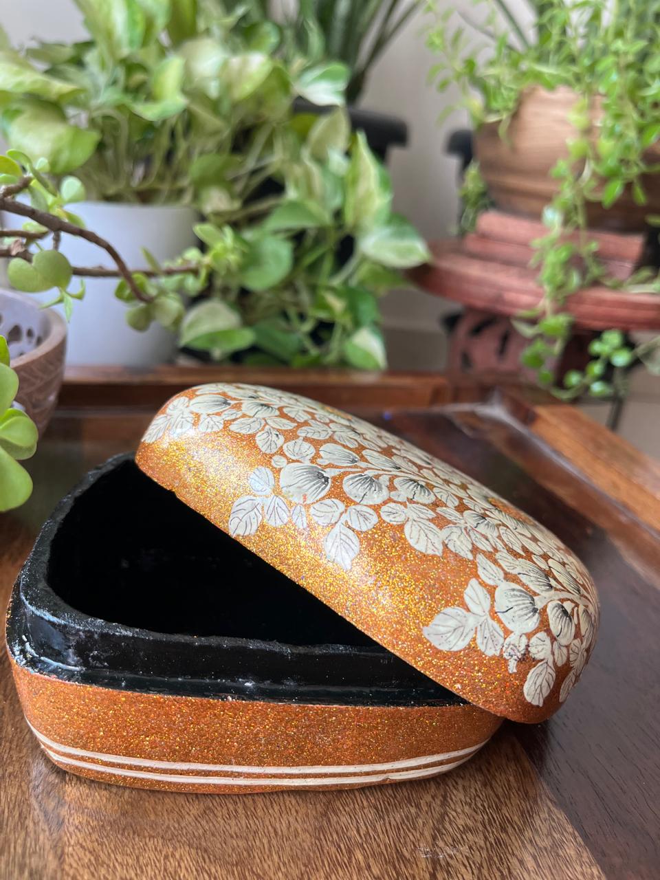 Paper Mache Handpainted Kashmiri Box -Molten Gold