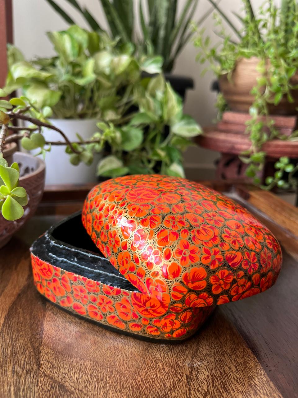 Paper Mache Handpainted Kashmiri Box - Tangerine Gleam