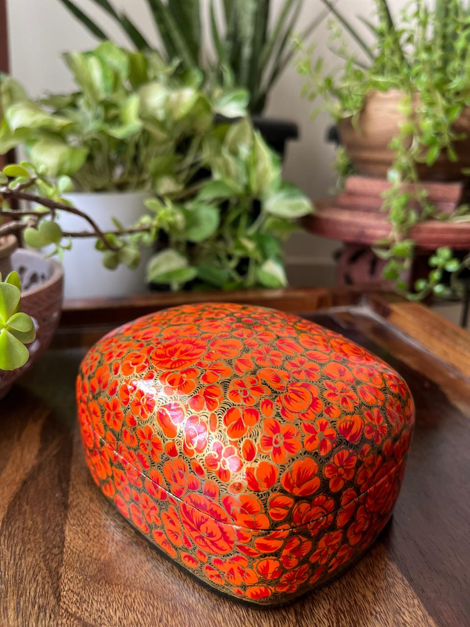 Paper Mache Handpainted Kashmiri Box - Tangerine Gleam