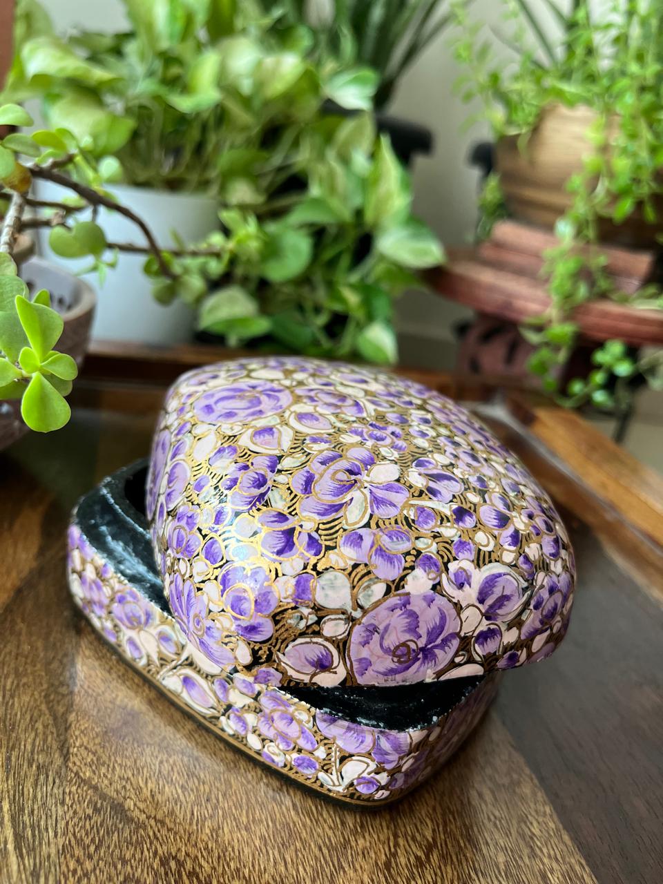 Paper Mache Handpainted Kashmiri Box -Lilac Bloom