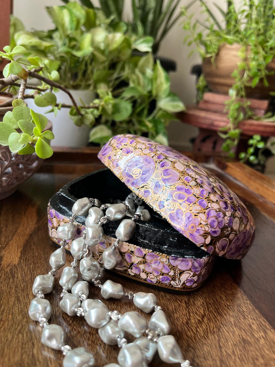 Paper Mache Handpainted Kashmiri Box -Lilac Bloom