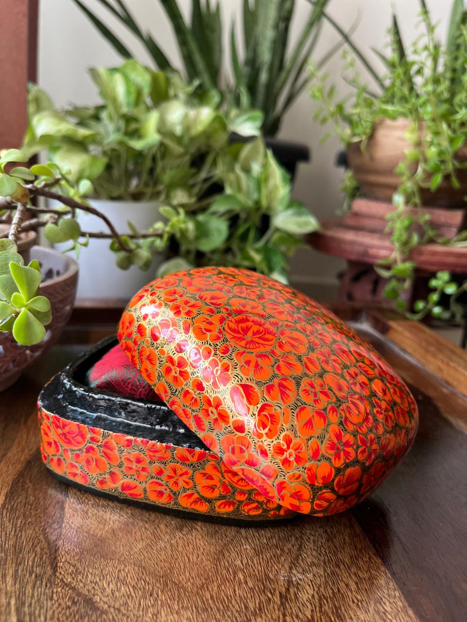 Paper Mache Handpainted Kashmiri Box - Tangerine Gleam