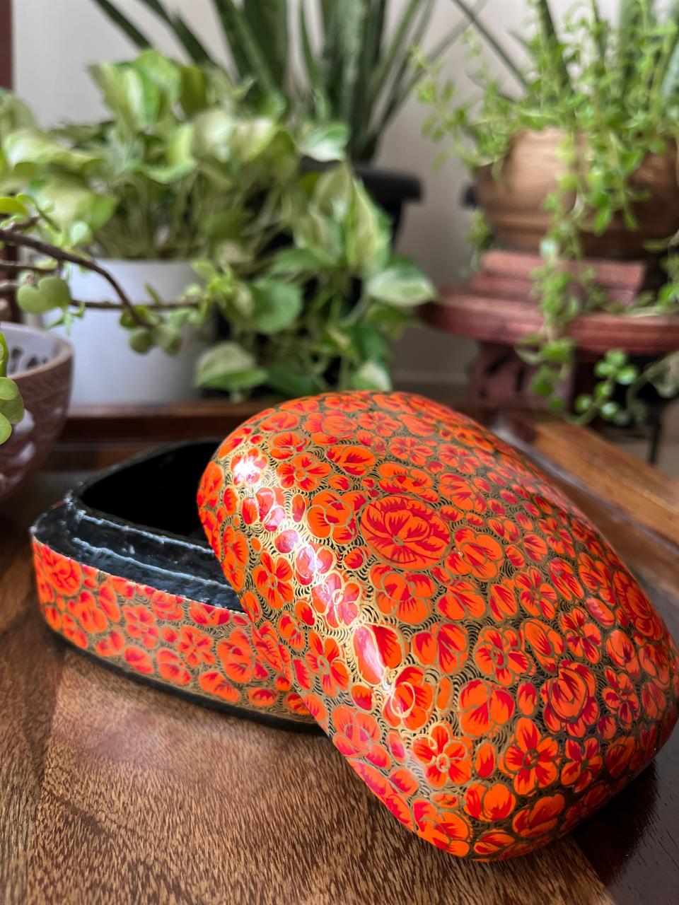 Paper Mache Handpainted Kashmiri Box - Tangerine Gleam