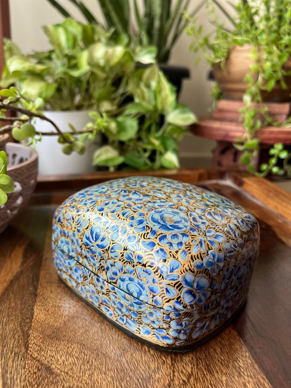Paper Mache Handpainted Kashmiri Box - Bluebell Whisper