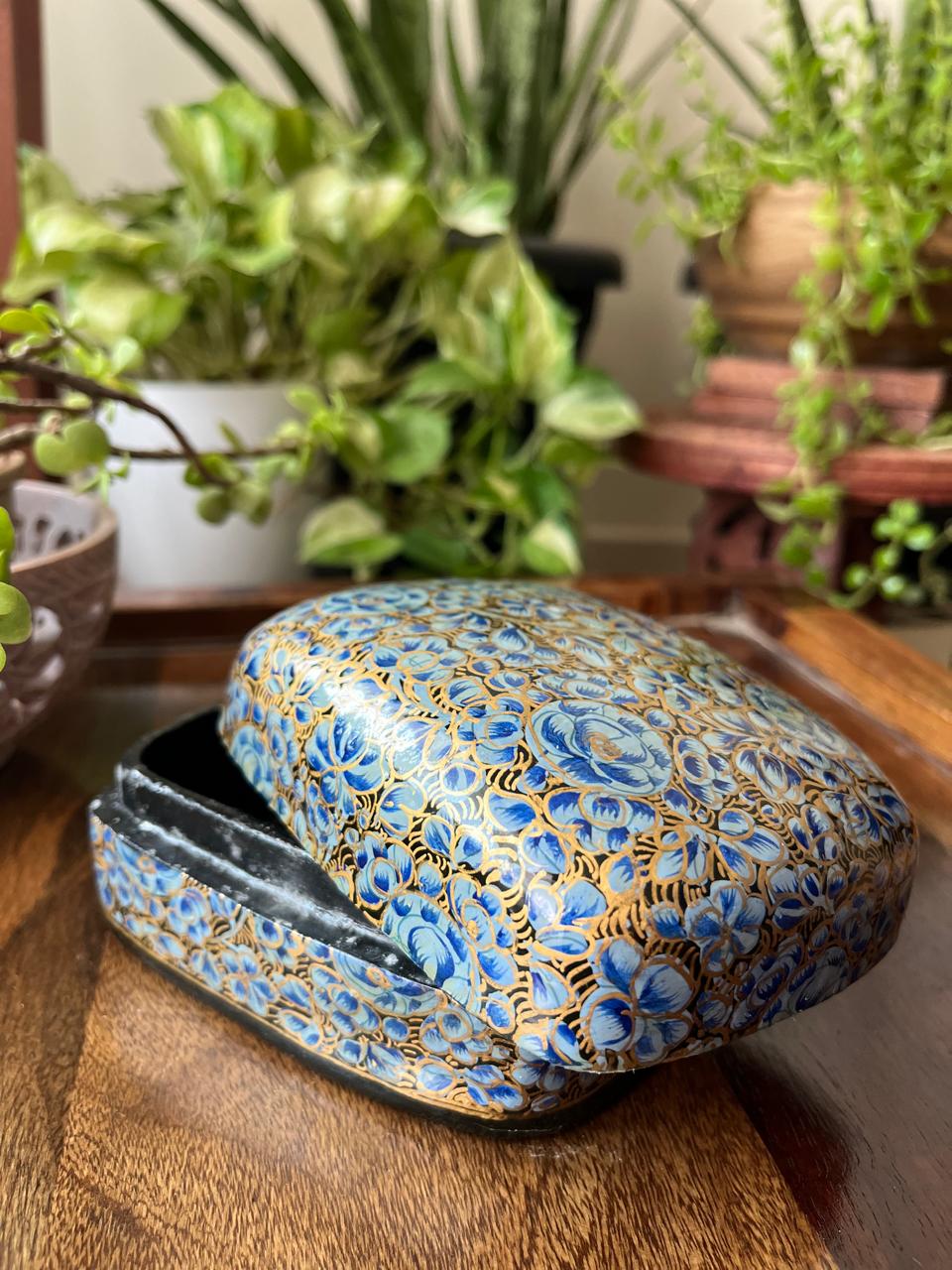 Paper Mache Handpainted Kashmiri Box - Bluebell Whisper