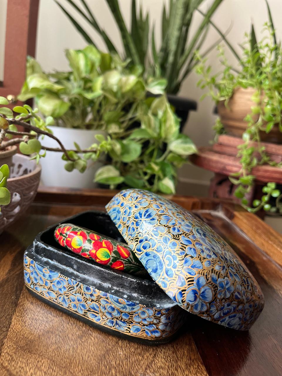 Paper Mache Handpainted Kashmiri Box - Bluebell Whisper