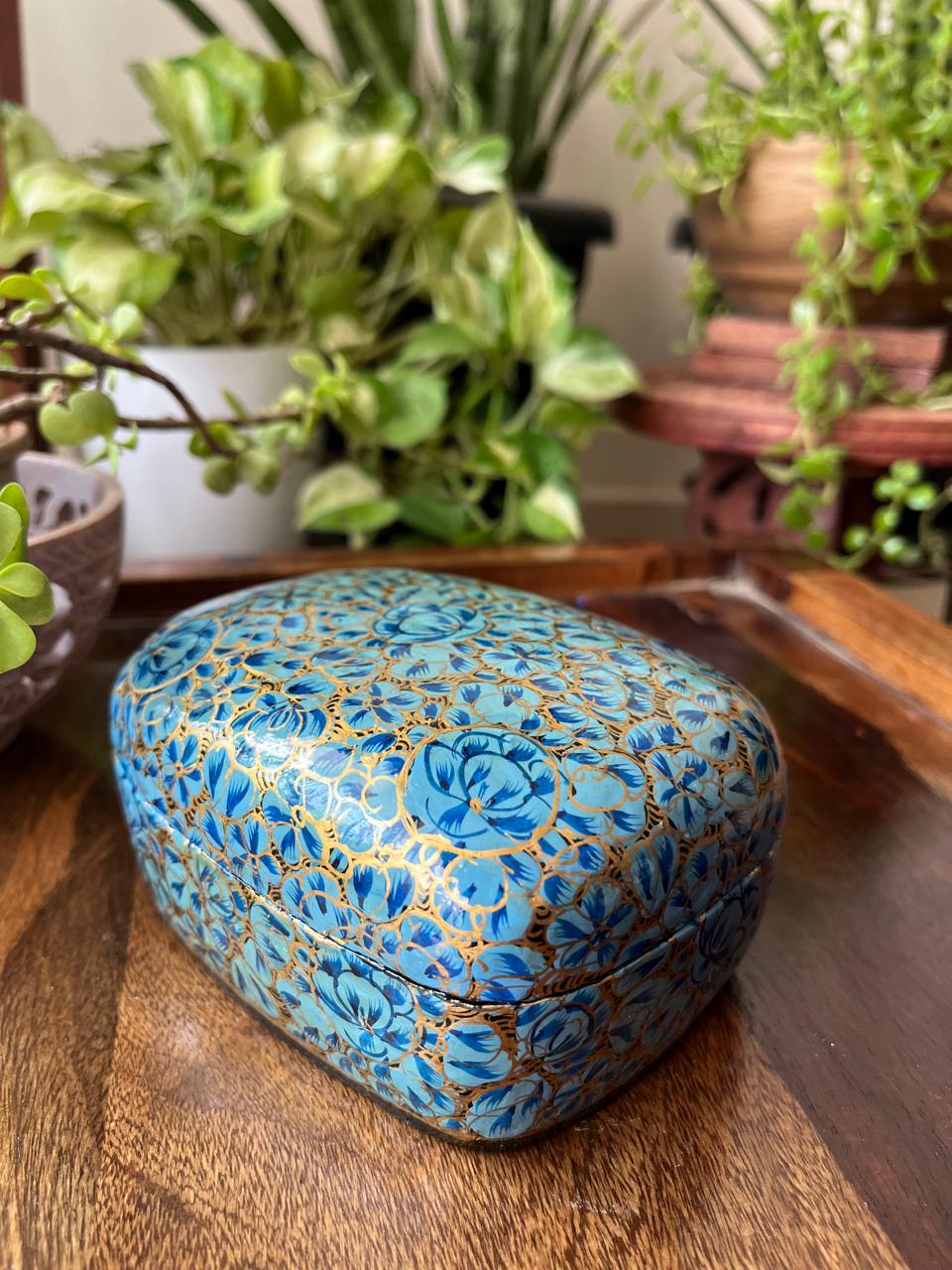 Paper Mache Handpainted Kashmiri Box - Bluebell Whisper