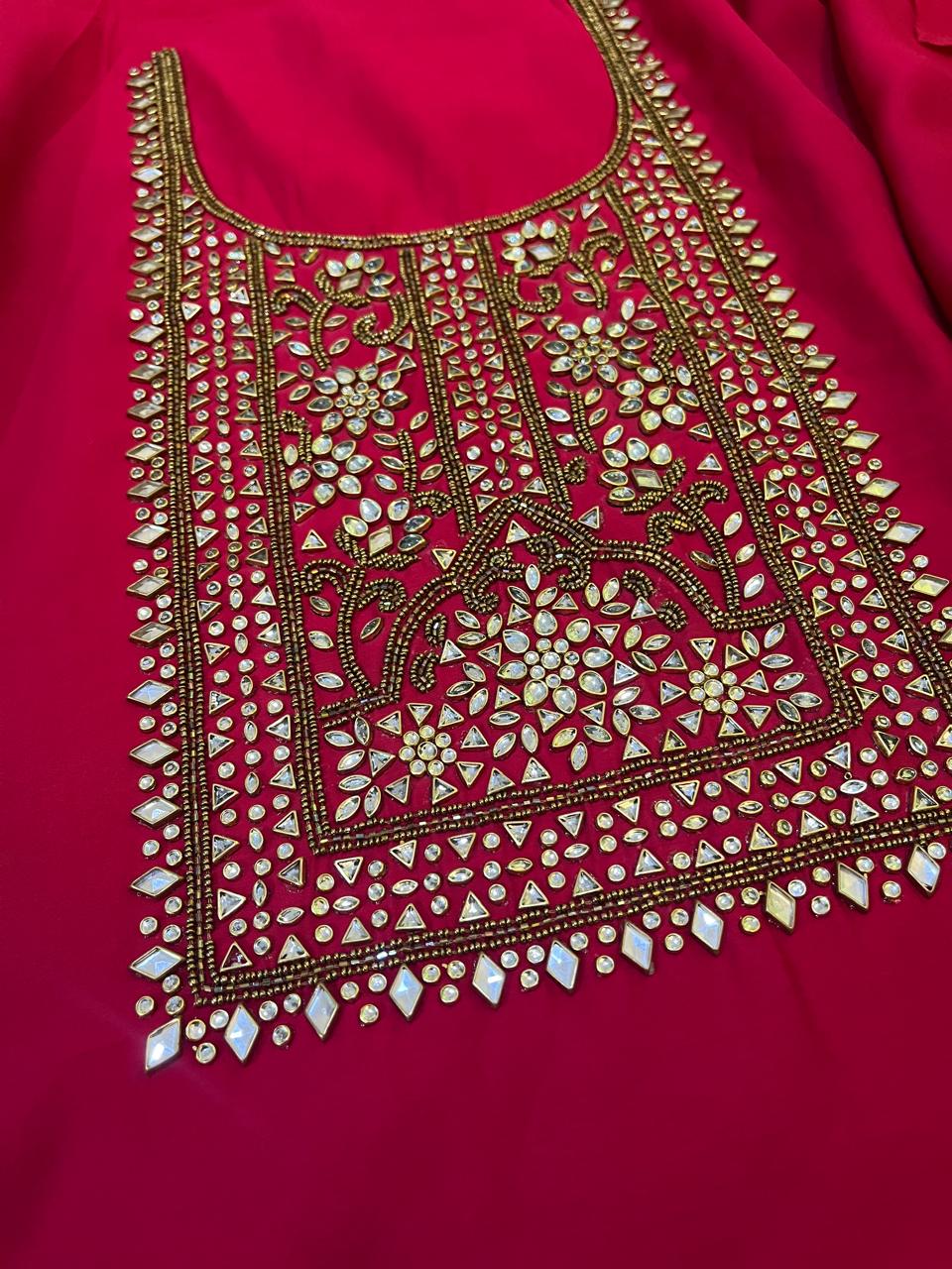 Absolutely stunning and gorgeous heavy hand work Kurta - Raspberry Red