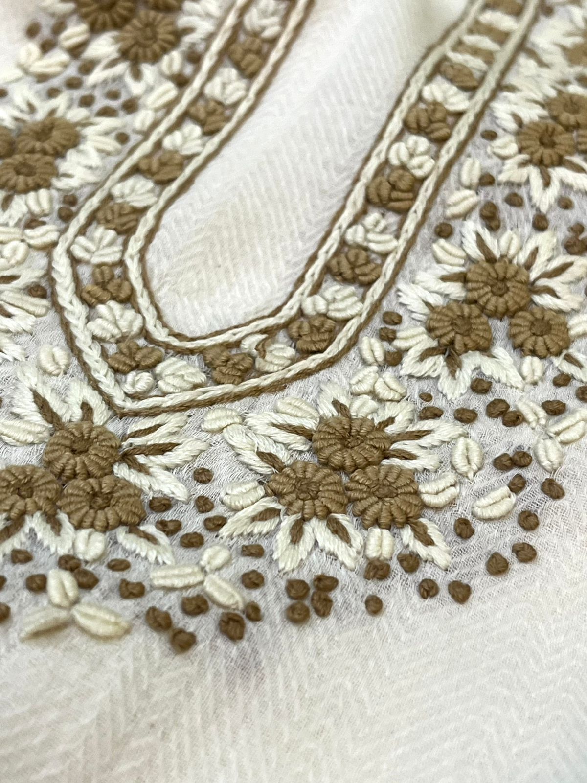 Intricate Hand Embroidered Linen Cotton Kurta Bottom Set - Off White