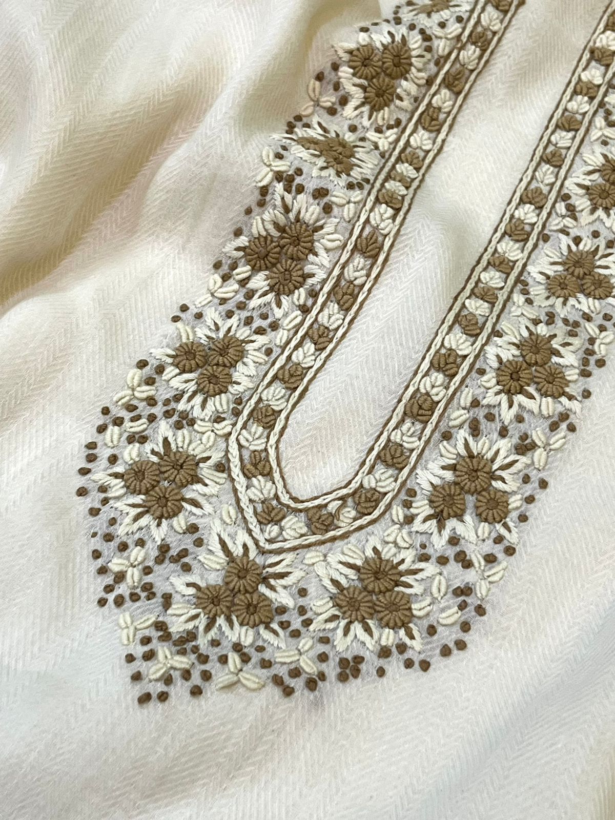 Intricate Hand Embroidered Linen Cotton Kurta Bottom Set - Off White