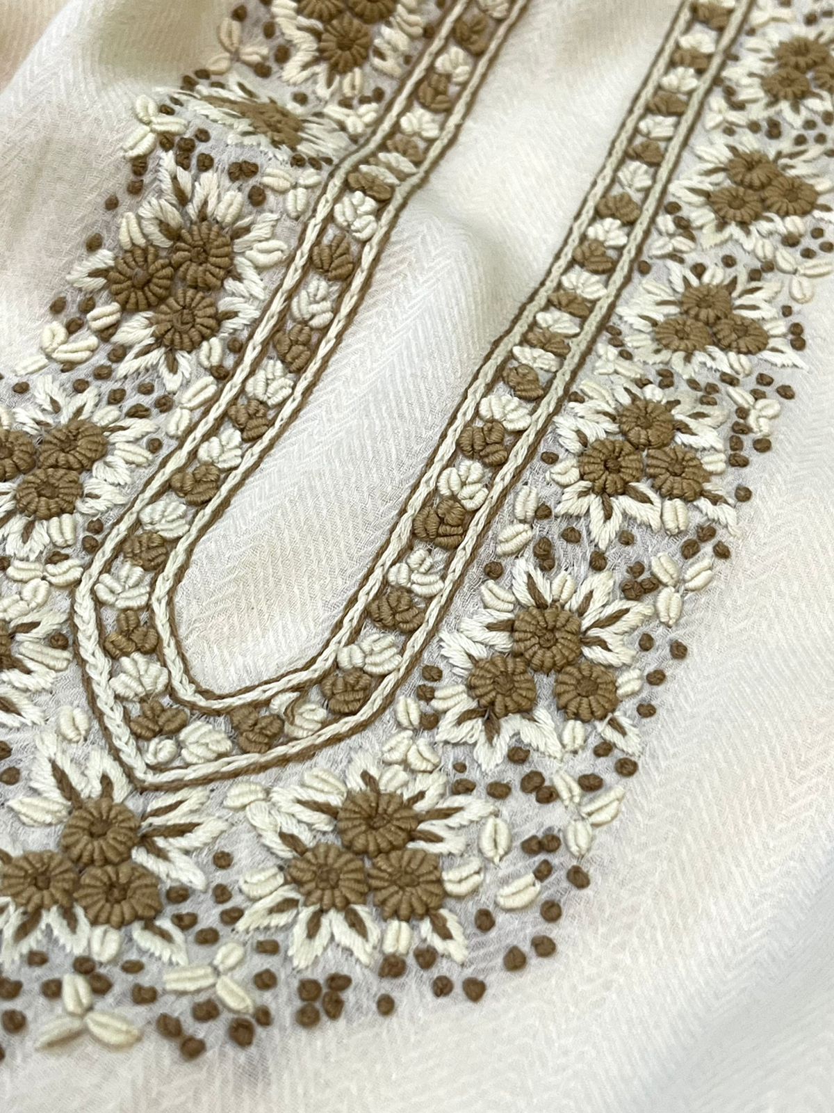 Intricate Hand Embroidered Linen Cotton Kurta Bottom Set - Off White
