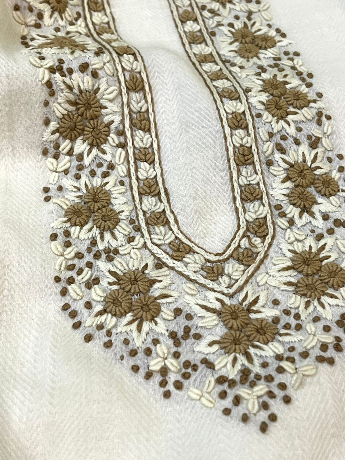 Intricate Hand Embroidered Linen Cotton Kurta Bottom Set - Off White