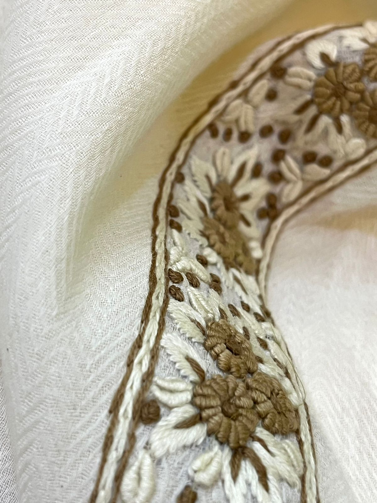 Intricate Hand Embroidered Linen Cotton Kurta Bottom Set - Off White