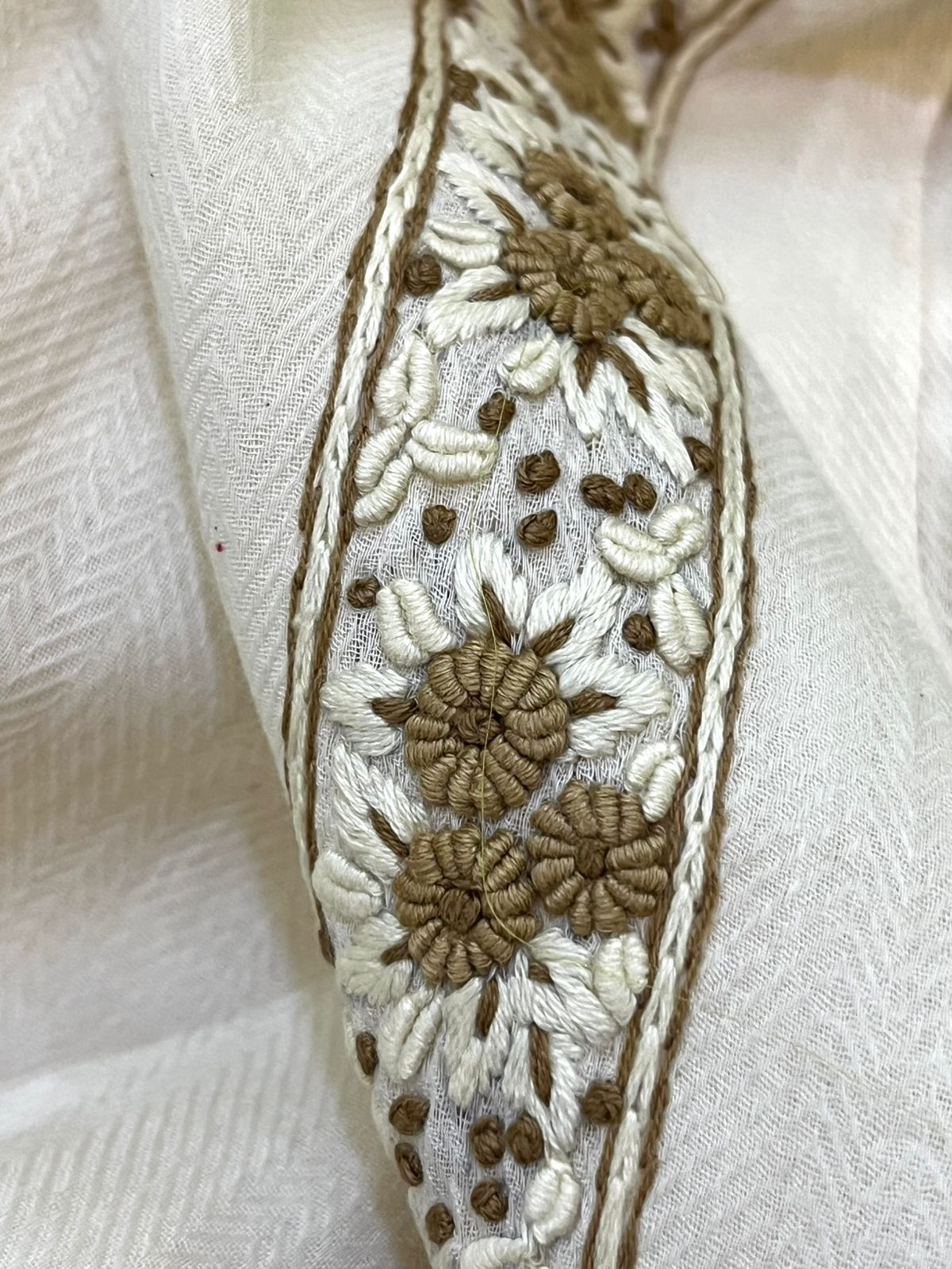 Intricate Hand Embroidered Linen Cotton Kurta Bottom Set - Off White