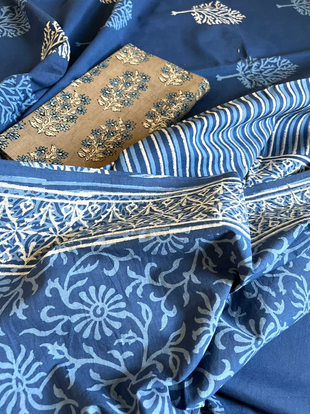 Pure Mul cotton Handblock Printed Saree with complimentary AJRAKH blouse - Blue