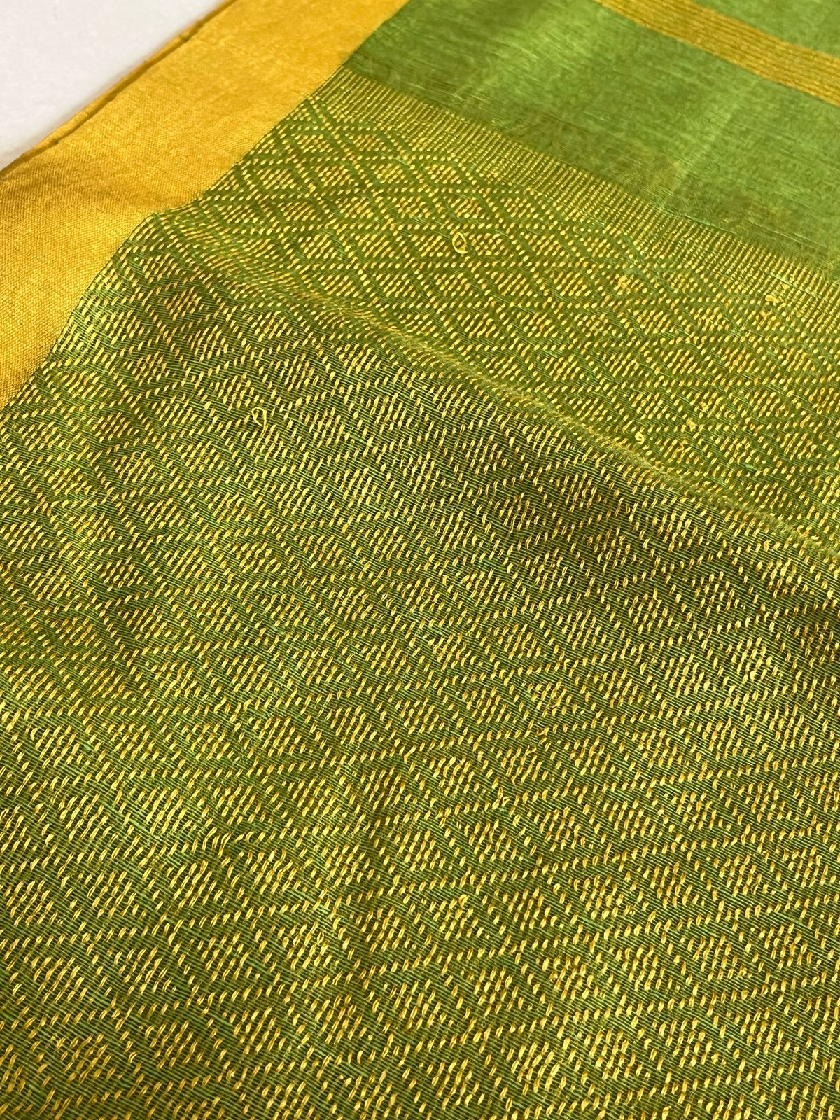 Pure Linen Tussar Saree with woven palla - Yellow and Green