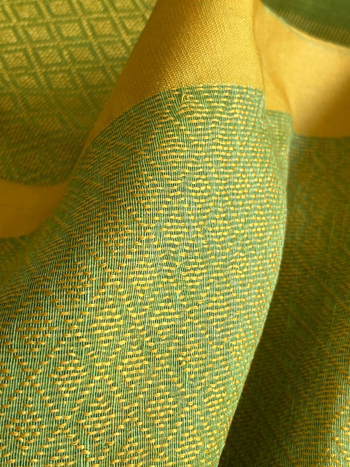 Pure Linen Tussar Saree with woven palla - Yellow and Green