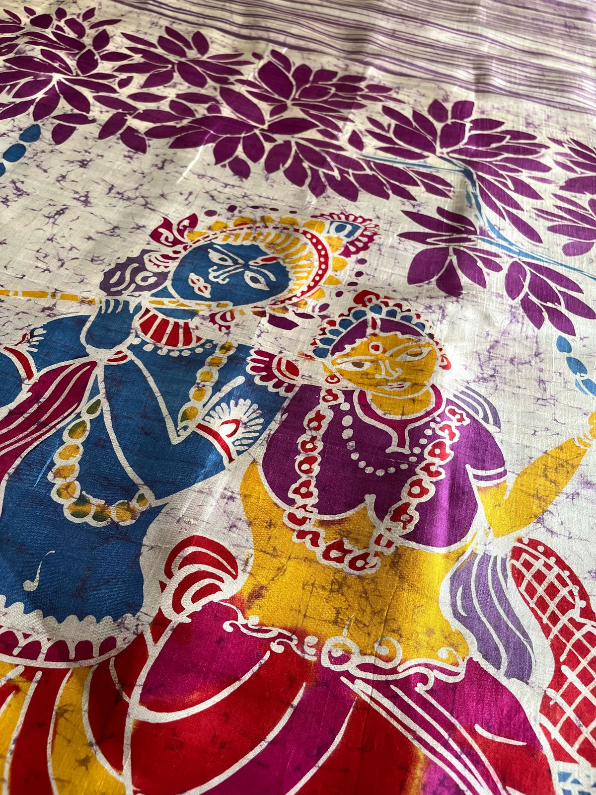 Very exclusive Pure Tussar Silk Saree with Wax Batik Handwork - Radha Krishna Rasleela