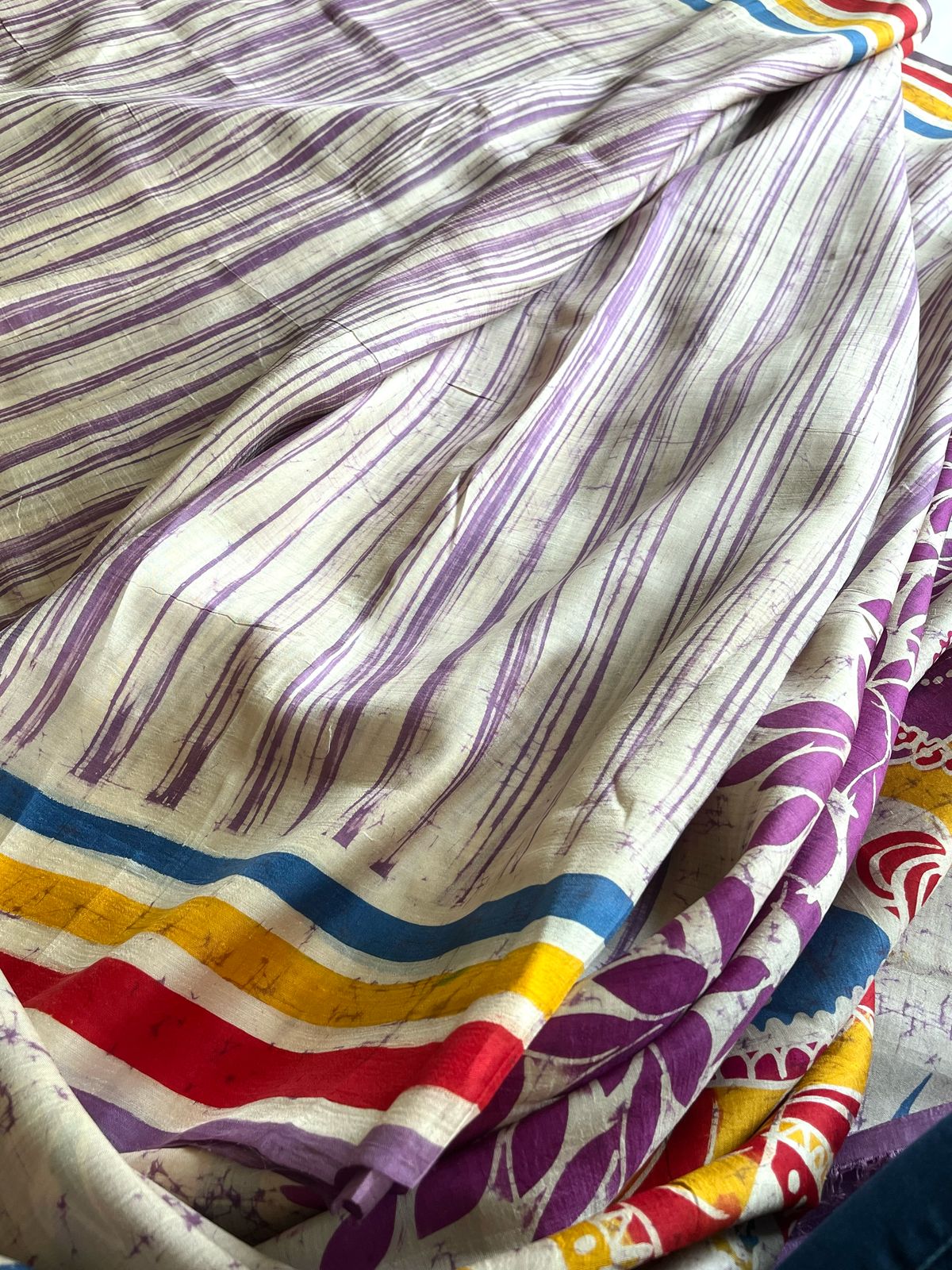 Very exclusive Pure Tussar Silk Saree with Wax Batik Handwork - Radha Krishna Rasleela