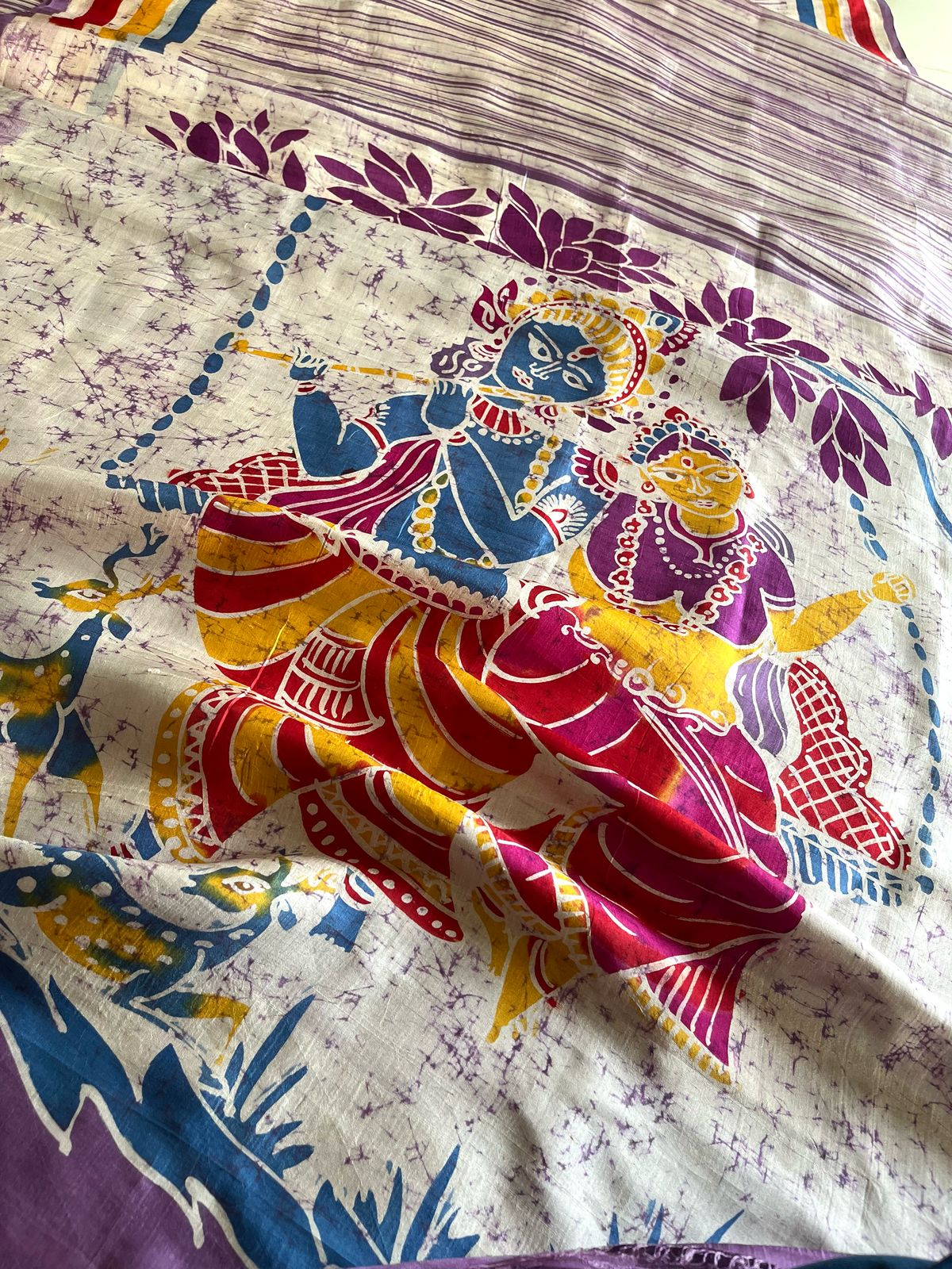 Very exclusive Pure Tussar Silk Saree with Wax Batik Handwork - Radha Krishna Rasleela