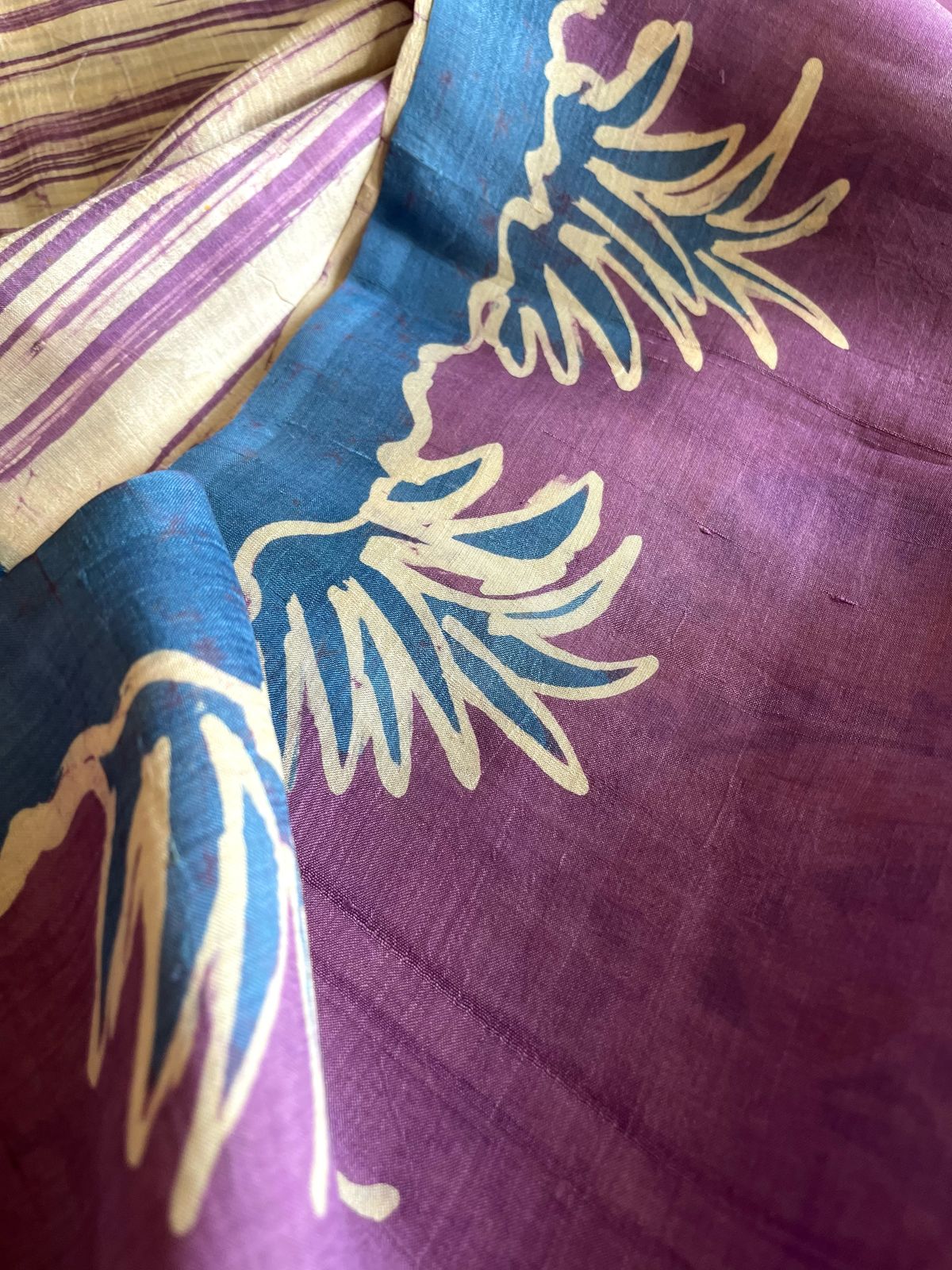 Very exclusive Pure Tussar Silk Saree with Wax Batik Handwork - Radha Krishna Rasleela