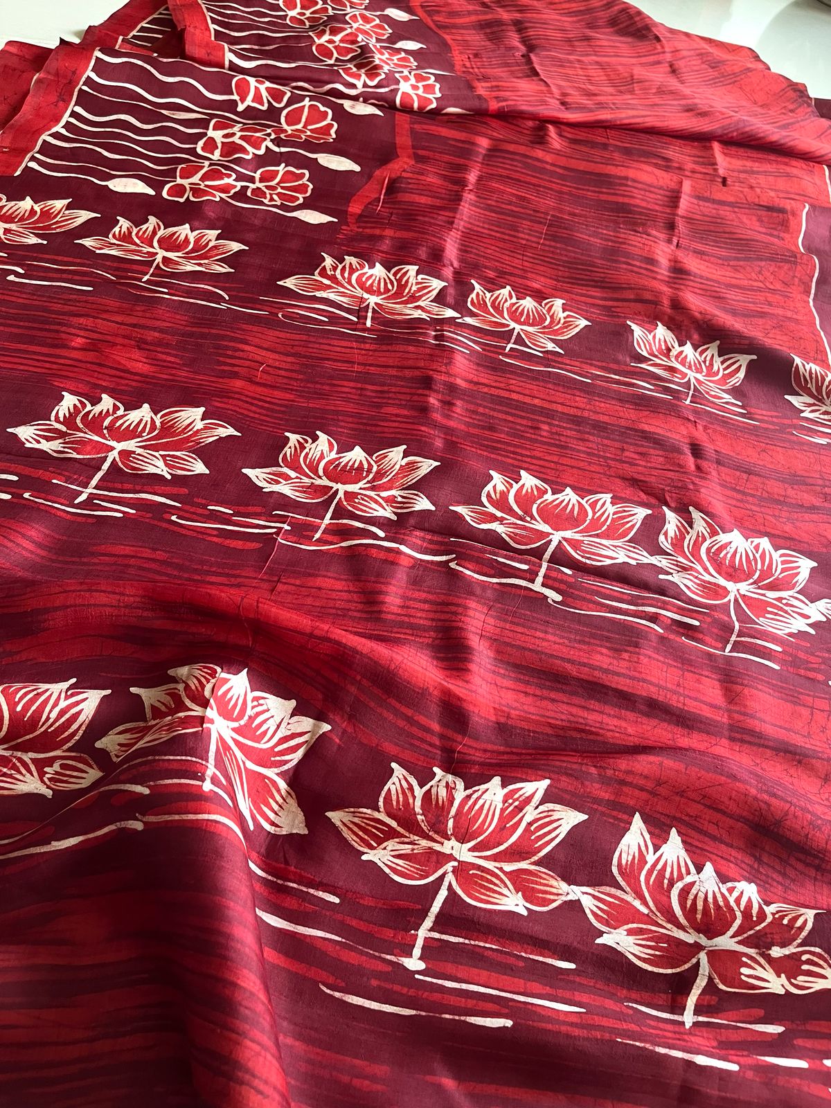 Very exclusive Pure Tussar Silk Saree with Wax Batik Handwork - Shades of Red