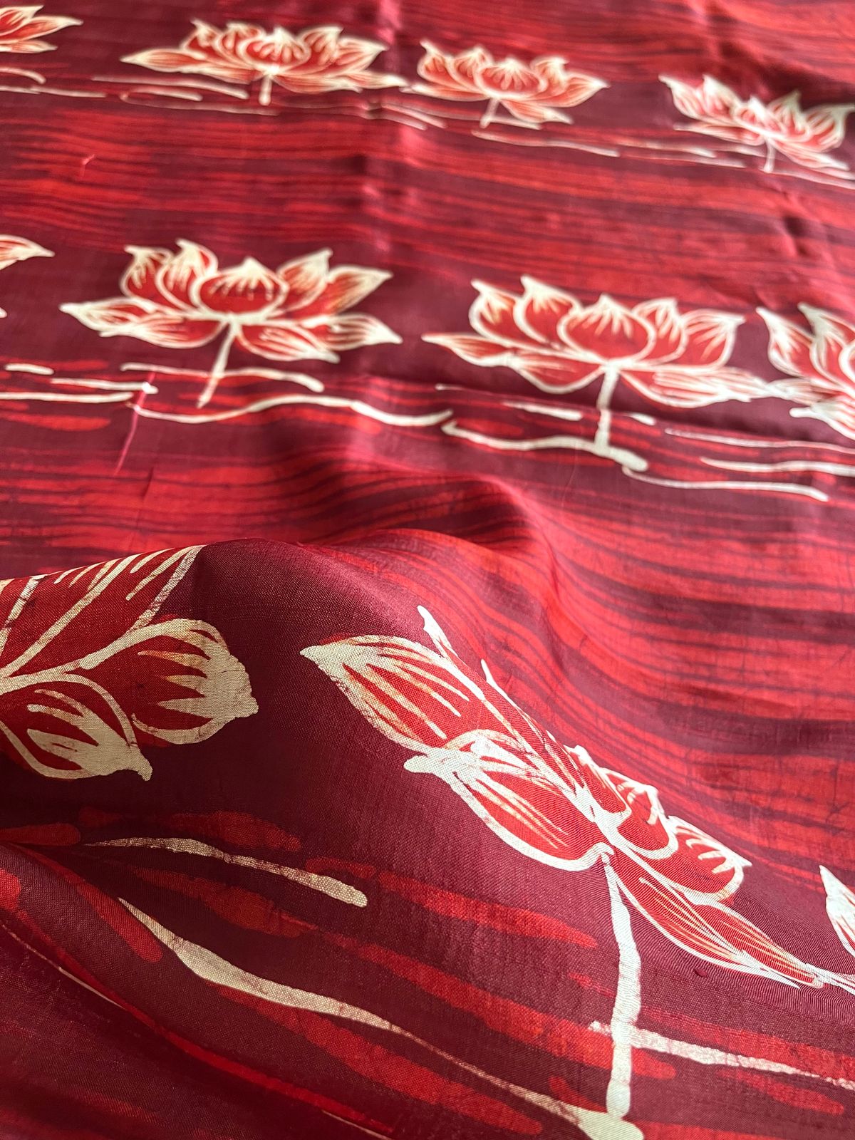 Very exclusive Pure Tussar Silk Saree with Wax Batik Handwork - Shades of Red