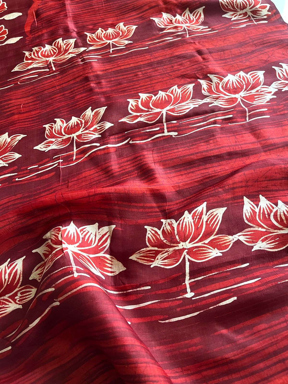 Very exclusive Pure Tussar Silk Saree with Wax Batik Handwork - Shades of Red