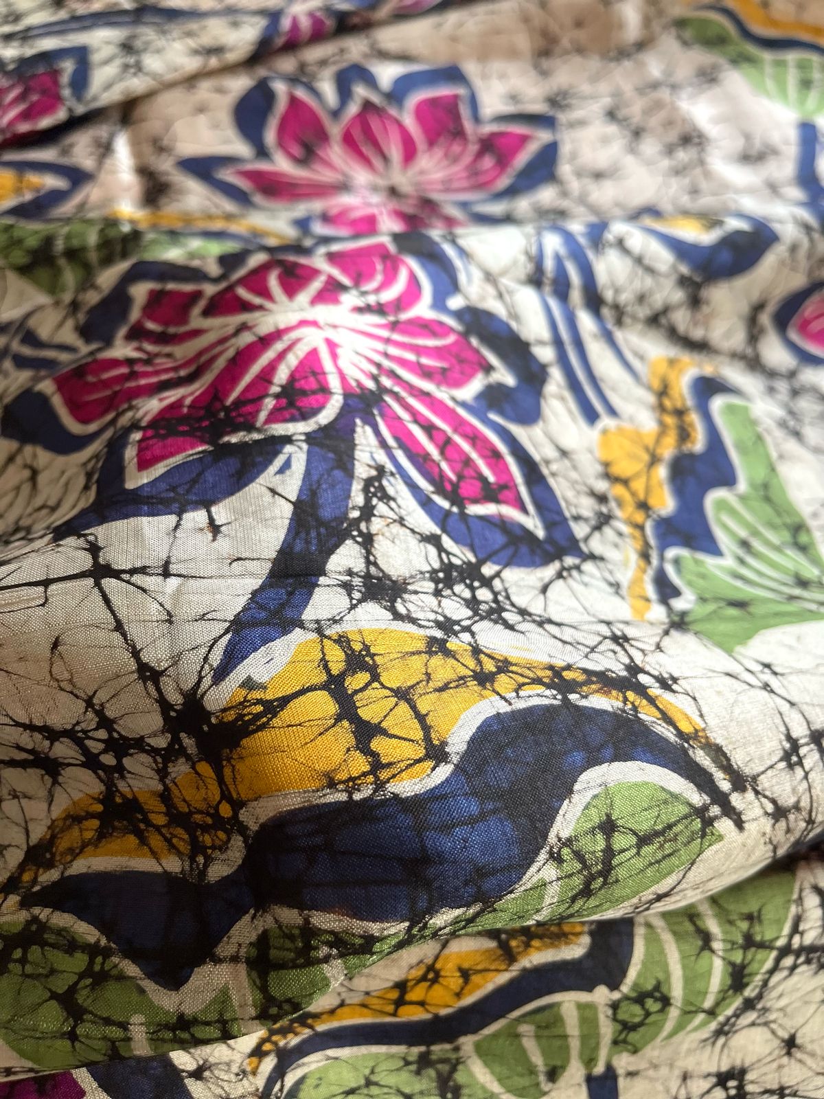 Very exclusive Pure Tussar Silk Saree with Wax Batik Handwork - Yellow Floral