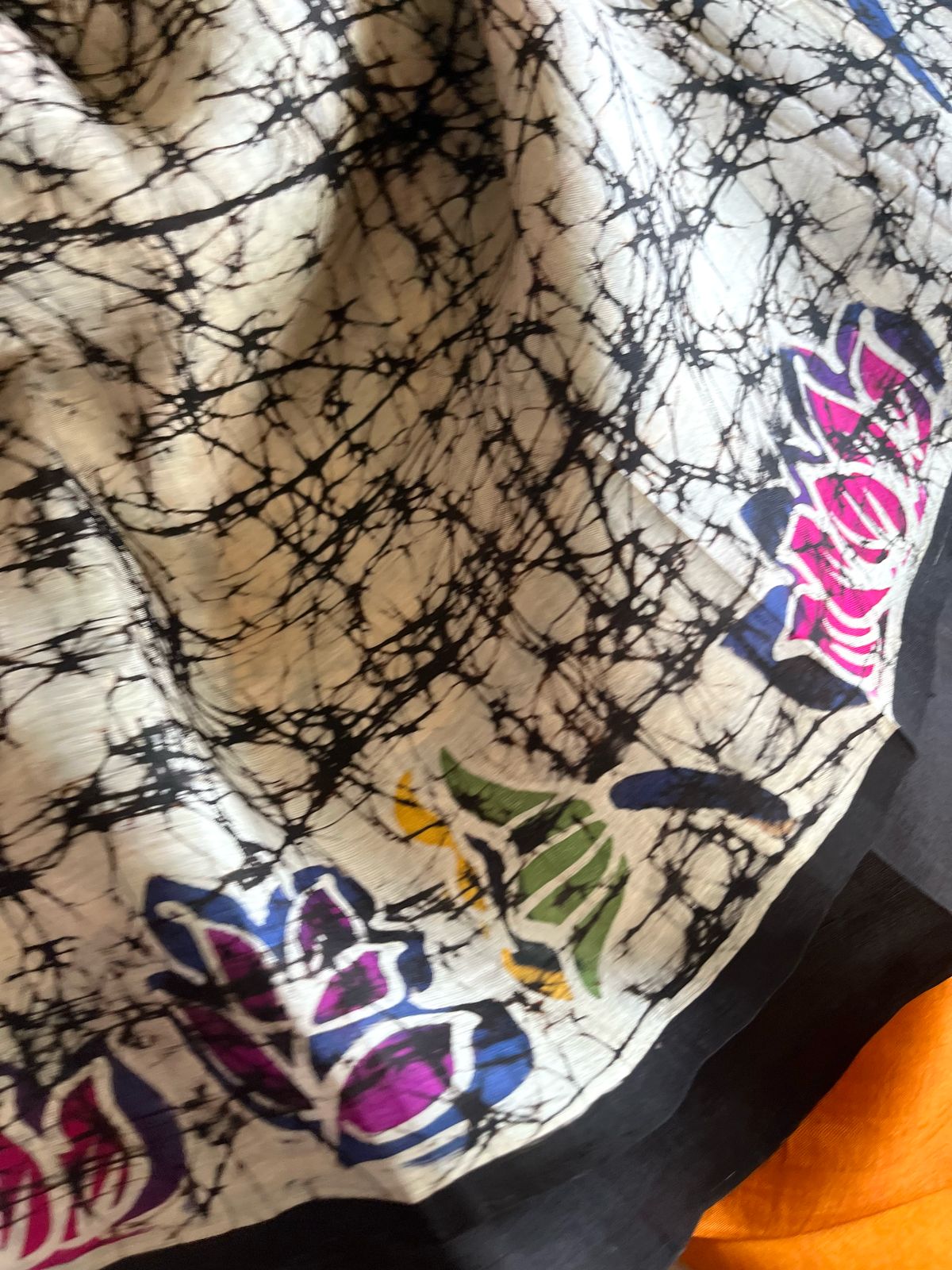 Very exclusive Pure Tussar Silk Saree with Wax Batik Handwork - Yellow Floral