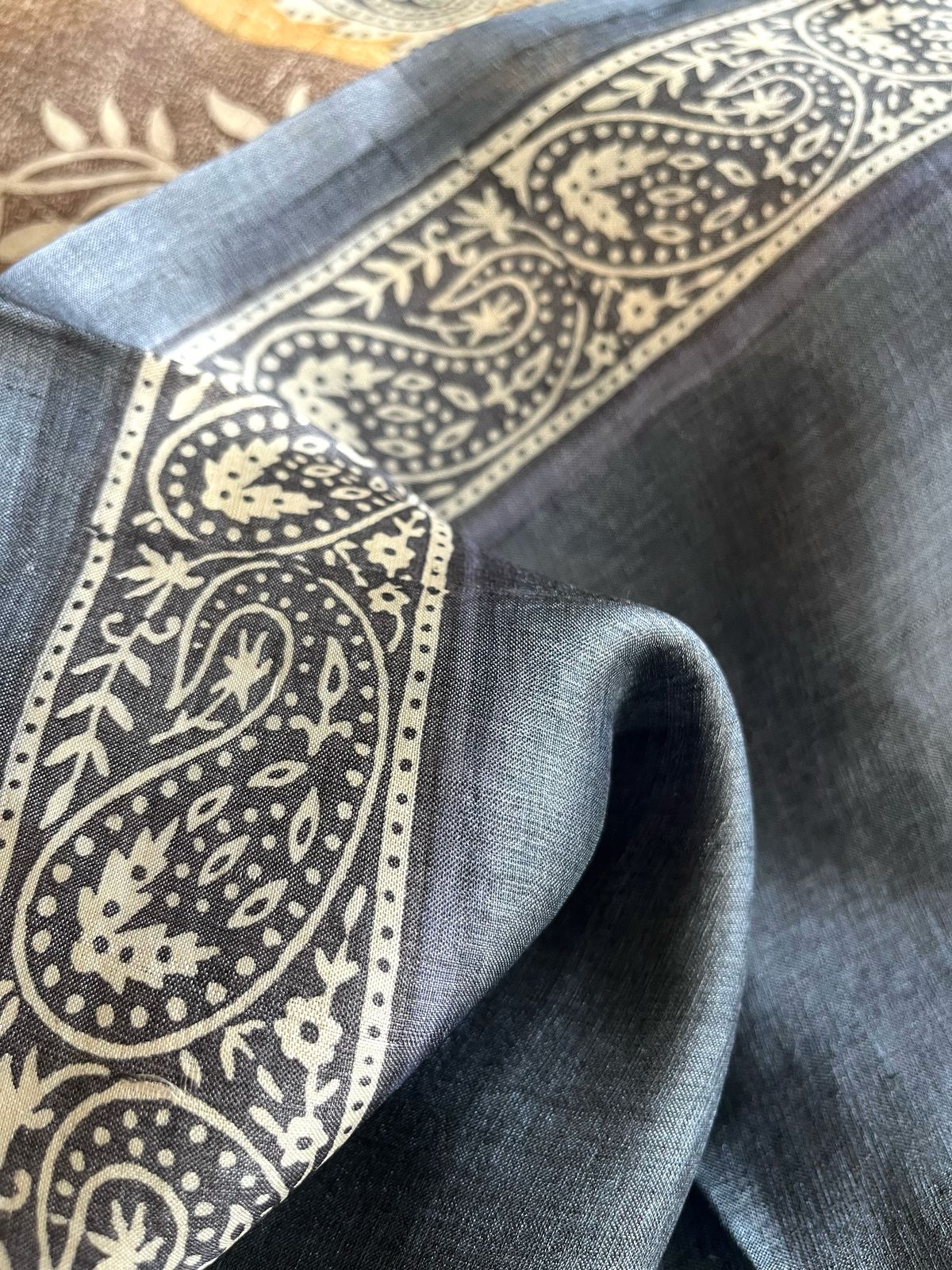 Very exclusive Pure Tussar Silk Saree with Handblock - Grey