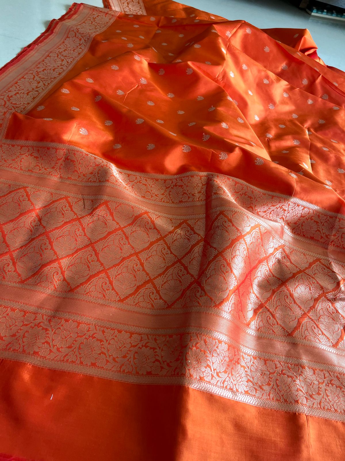 Pure Katan Silk Handwoven Banarasi Saree - Orange