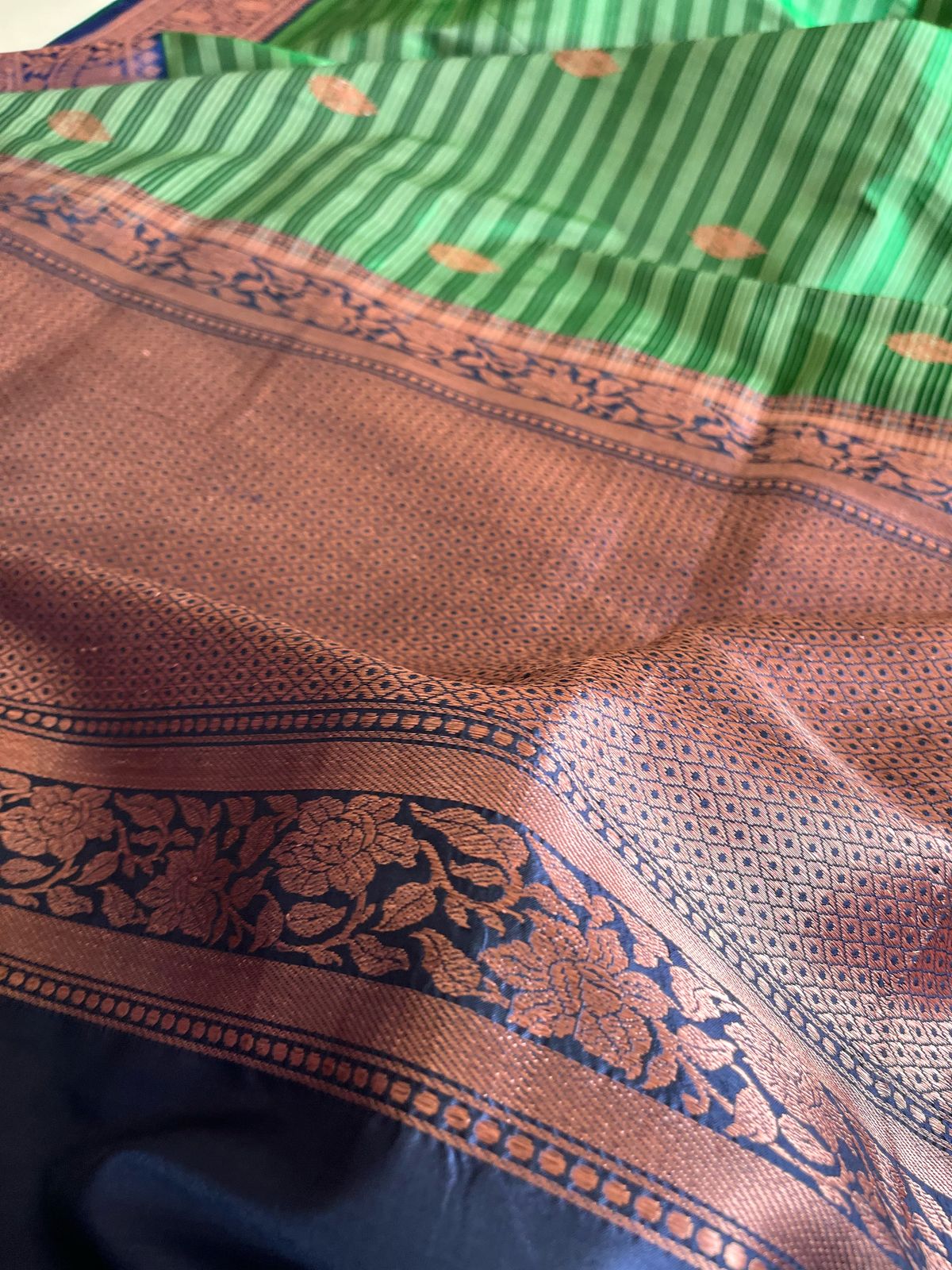 Pure Handloom Banarasi Katan Silk saree - Green with Blue
