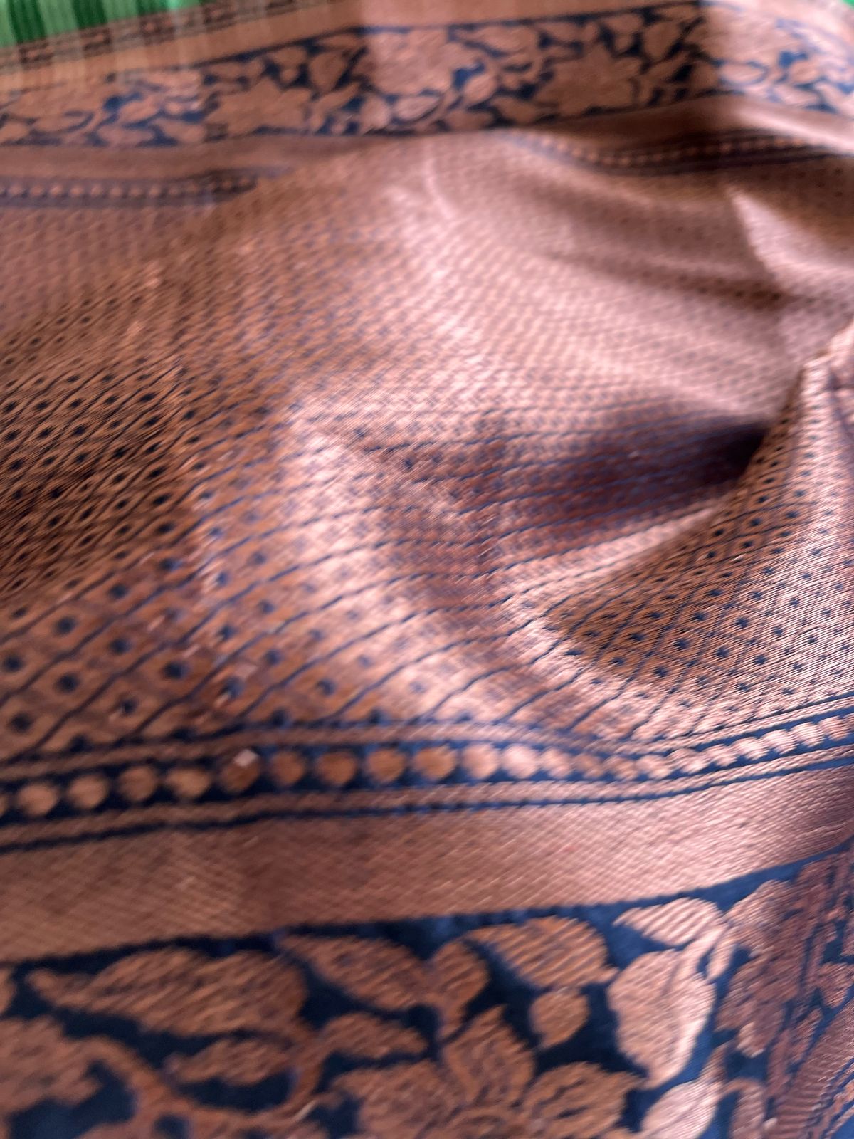 Pure Handloom Banarasi Katan Silk saree - Green with Blue