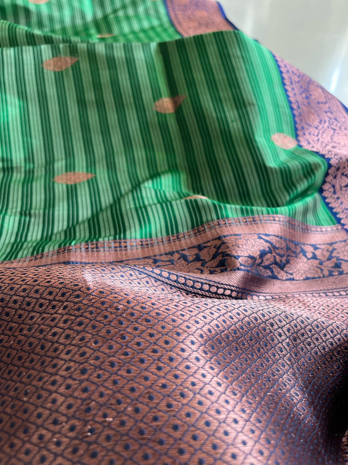 Pure Handloom Banarasi Katan Silk saree - Green with Blue